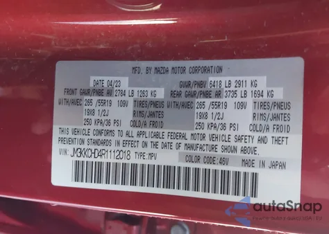 2024 Mazda Cx-90 3.3 Turbo Preferred Plus из США, поврежденный, VIN JM3KKCHD4R1112018